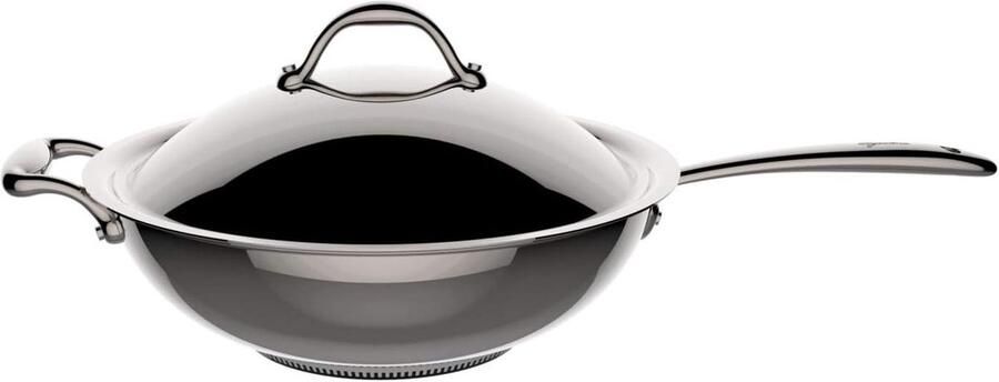 Roestvrijstalen Wok Koekenpan Roerbakken en Koken 5-laags Lagofusion bodem Ø 30 cm 5 liter Zilver