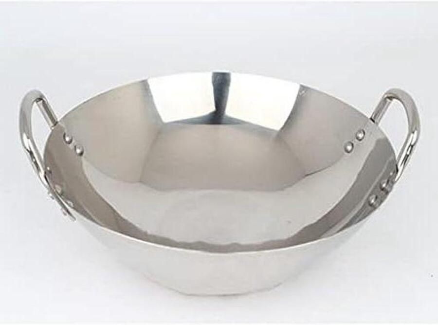Roestvrijstalen Wok Koekenpan Roerbakken en Koken Gelijkmatige Warmte 50-65 cm Zilver