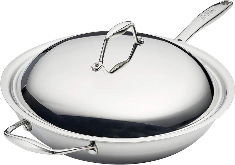 Roestvrijstalen Wok Koekenpan Roerbakken en Koken Tri-Ply Bekleding 3175 cm Zilverkleurig