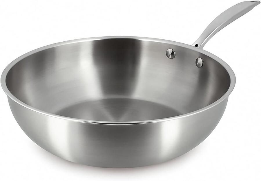 Roestvrijstalen Wok Koekenpan Roerbakken Koken Gelijkmatige Warmte 28 cm Zilverkleurig