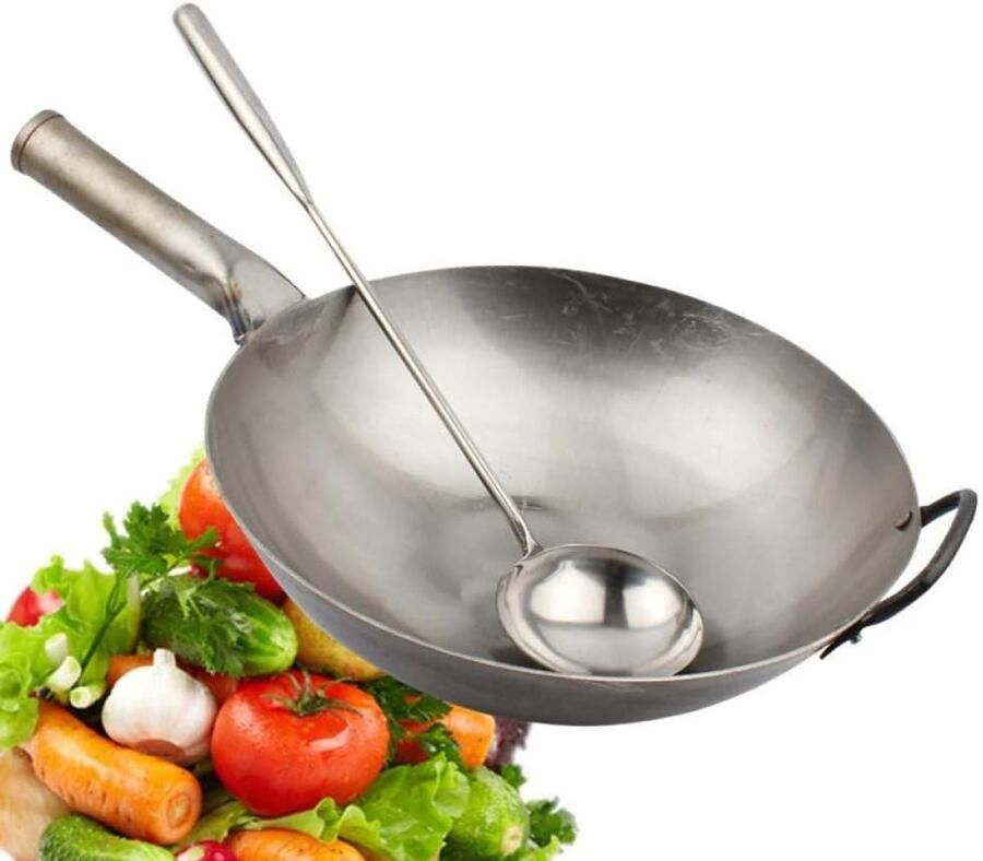 Roestvrijstalen Wok Koekenpan Snel Koken Antiaanbaklaag 45cm Zilver