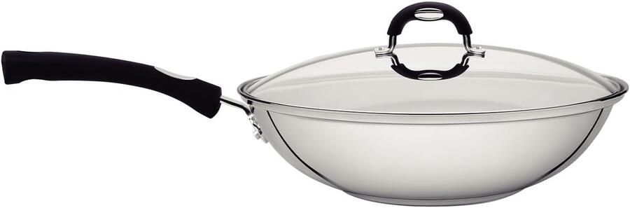 Roestvrijstalen Wok Koekenpan Snel Koken Inclusief Deksel 28 cm Zilver