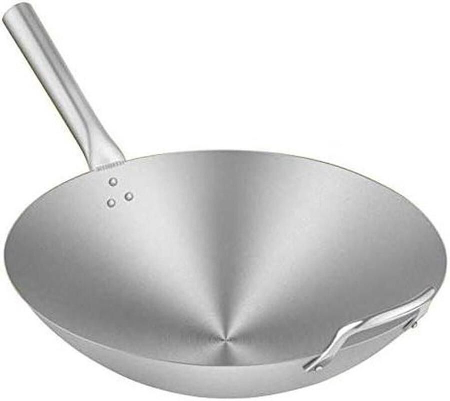 Roestvrijstalen Wok Koekenpan Thuis Koken Antislip Handgrepen 40 cm Zilver