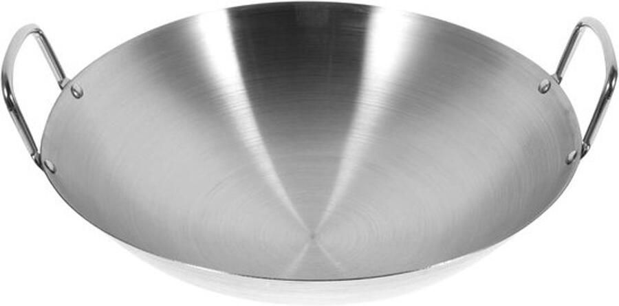 Roestvrijstalen Wok Koekenpan Veelzijdig Koken Dubbele Handgreep 28 Cm Zilver