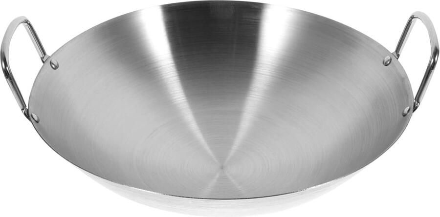 Roestvrijstalen Wok Koekenpan Veelzijdig Koken Dubbele Handgreep 28 Cm Zilver