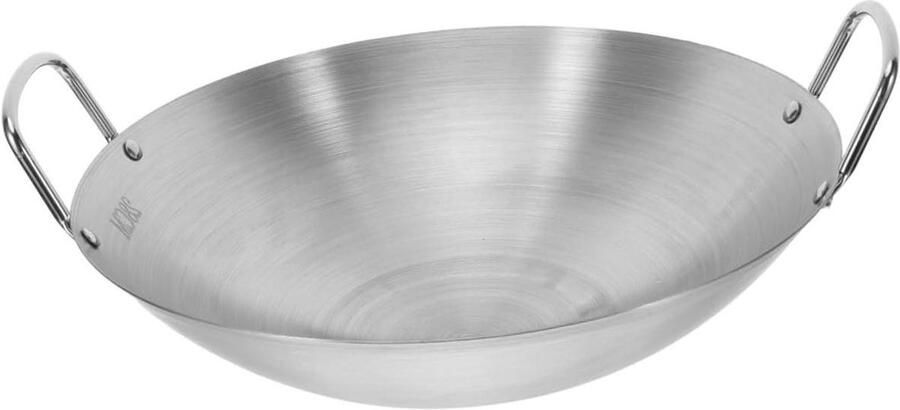 Roestvrijstalen Wok Koekenpan Veelzijdig Koken Geschikt Voor Alle Vuren 28 cm Zilver