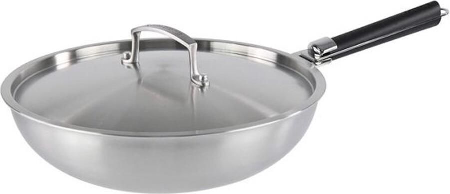 Roestvrijstalen wok Koekenpan Voor authentiek koken Afneembare steel 28 cm Geborsteld staal