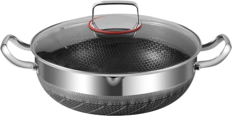 Roestvrijstalen Wok Koekenpan Wokpan Veelzijdig Koken Ergonomische Handgreep 26 cm Zilverkleurig