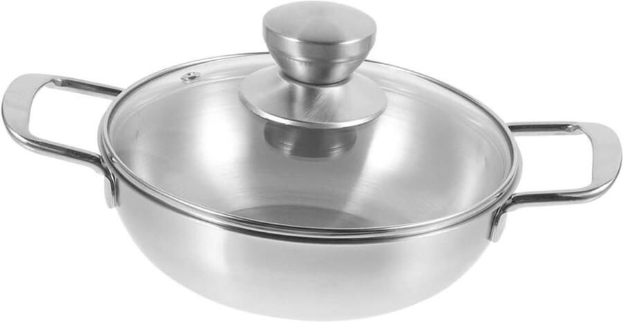Roestvrijstalen Wok Kookpan Dubbel Handvat Keuken Koken Hittebestendig Materiaal 32 cm Zilver