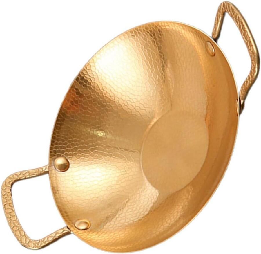 Roestvrijstalen Wok Kookpan Dubbele Handgrepen Veelzijdig Koken Hoogwaardig Materiaal 25 Cm Diameter Goudkleurig