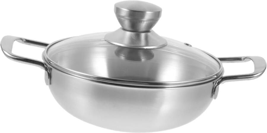 Roestvrijstalen Wok Kookpan met Deksel Heerlijk Koken Dubbele Handgrepen 32 cm Zilver