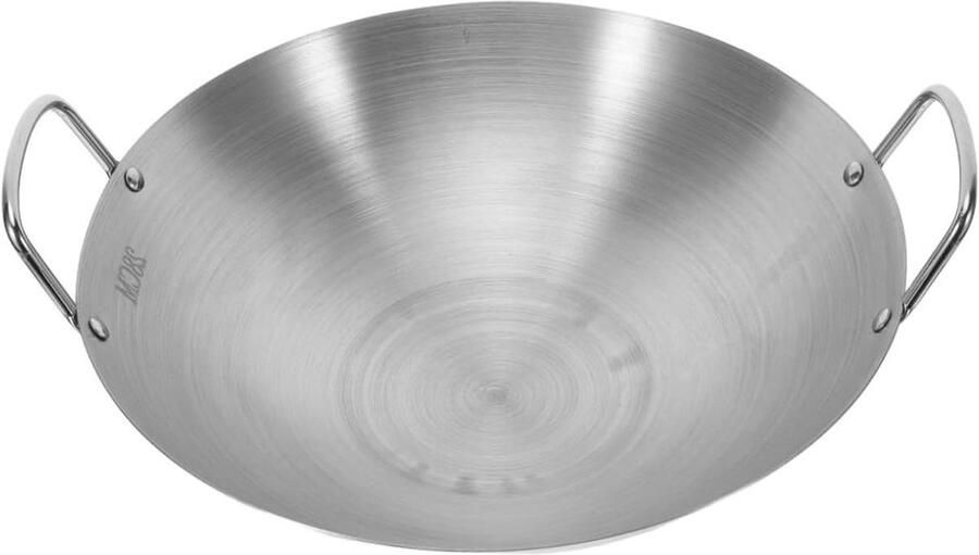 Roestvrijstalen Wok Kookpan Roerbakken en Grillen Dubbele Handgrepen 30 cm Zilver