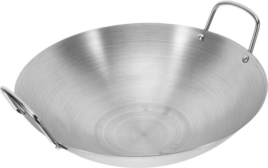 Roestvrijstalen Wok Kookpan Ronde Thuis Koken Gelijkmatige Warmte 30 cm Diameter Zilver