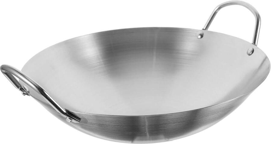 Roestvrijstalen Wok Kookpot Keukenpan Thuis Koken Dubbele Handgrepen 32 cm Zilver