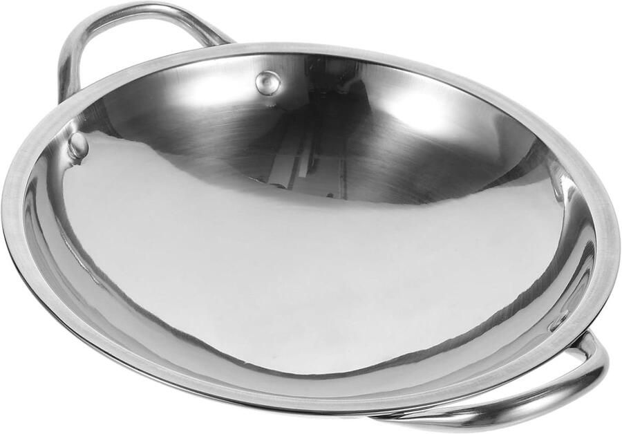 Roestvrijstalen Wok Koreaanse pot Koken Dubbele handgreep 23x22x5CM Zilver