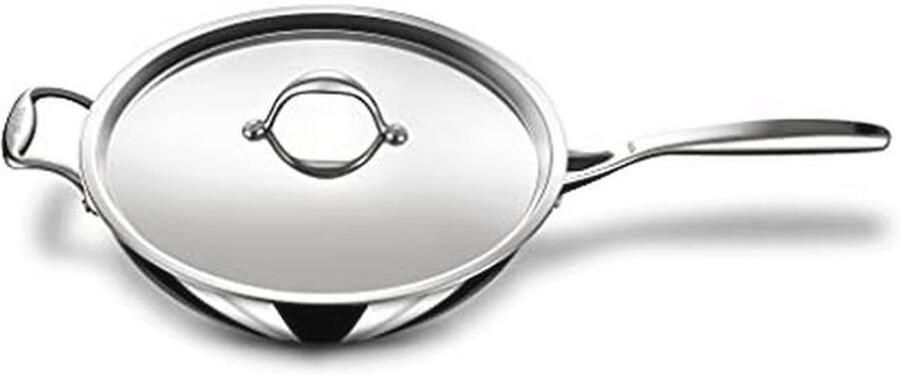 Roestvrijstalen wok met deksel Drielaagse Kadai Frituurpan met Inductiebasis Diameter 26 cm 3 l voor 6 Personen
