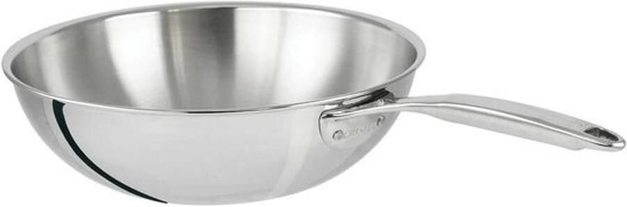 Roestvrijstalen Wok Roerbakpan Aziatisch Koken Drie lagen metaal 28 cm Zilverkleurig