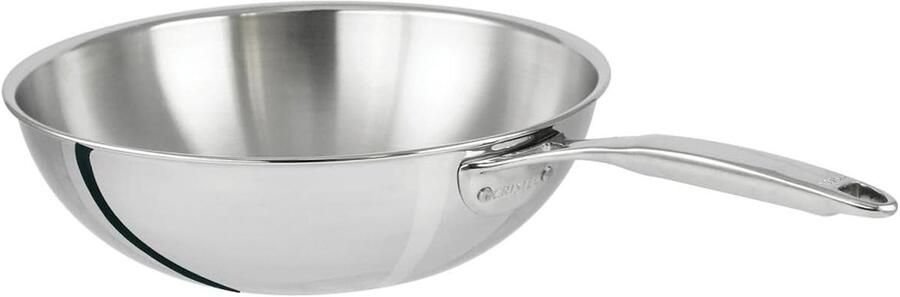 Roestvrijstalen Wok Roerbakpan Aziatisch Koken Drie lagen metaal 28 cm Zilverkleurig