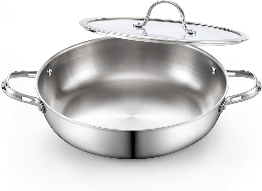 Roestvrijstalen Wok Roerbakpan Chef's Pan Dagelijks Koken Tri-Ply Beklede Constructie 30 cm Zilver
