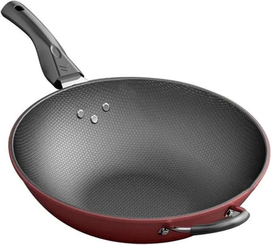 Roestvrijstalen Wok Roerbakpan Deksel Veelzijdig Koken Honingraat Nonstick 30 cm Zilver