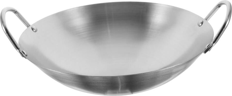 Roestvrijstalen Wok Roerbakpan Gelijkmatig Koken Ronde Bodem 32 cm Zilver