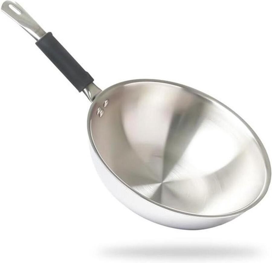 Roestvrijstalen Wok Roerbakpan Gezond Koken Natuurlijk Antiaanbak 20cm 1.5L Zilver