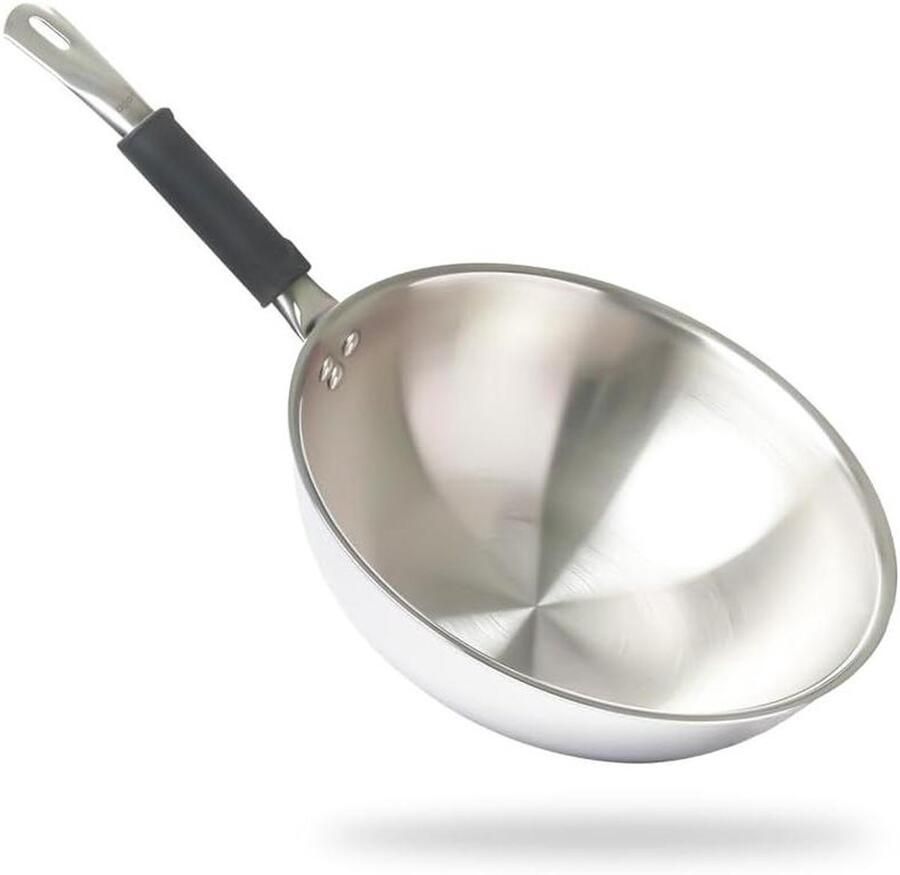 Roestvrijstalen Wok Roerbakpan Gezond Koken Natuurlijk Antiaanbak 20cm 1.5L Zilver