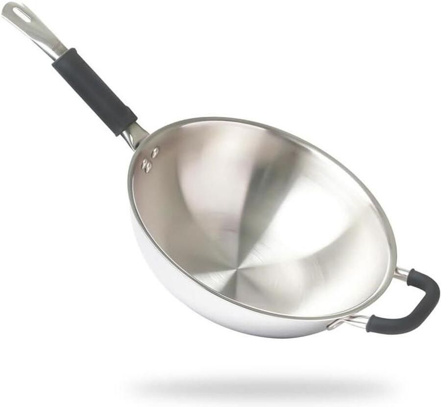 Roestvrijstalen Wok Roerbakpan Gezond Koken Natuurlijk Antiaanbak 45 Liter Zilver