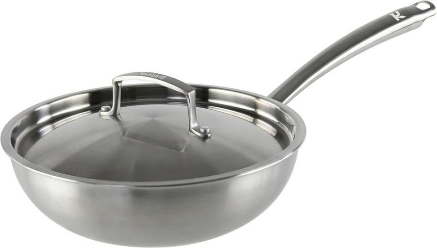 Roestvrijstalen Wok Koekenpan Gezond Koken Triply Materiaal Ø 28 cm Grijs