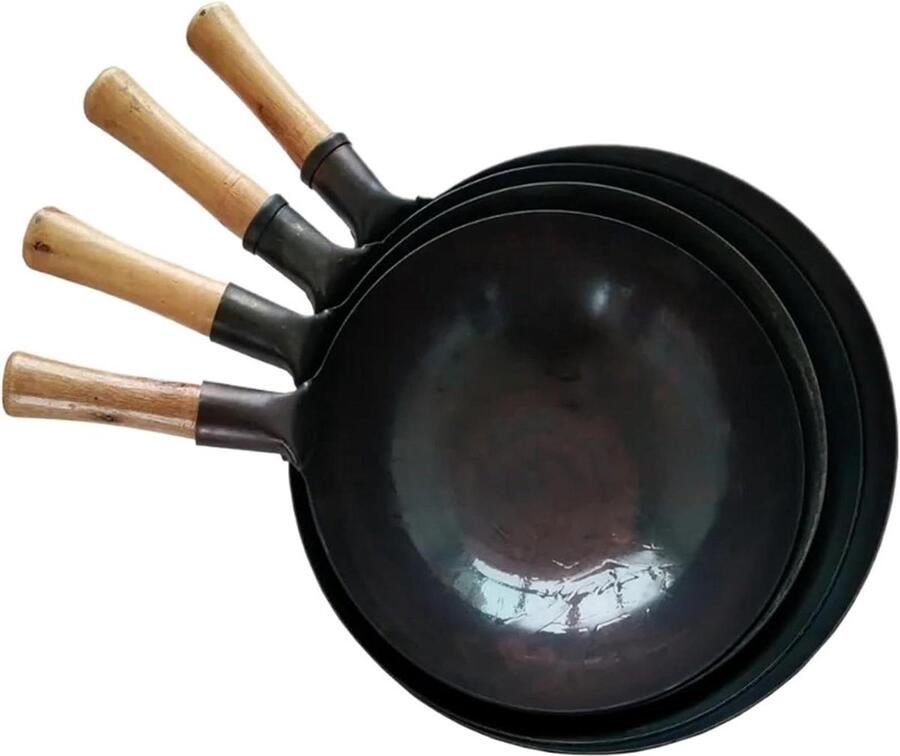 Roestvrijstalen Wok Roerbakpan Keukenpan Veelzijdig Koken Ergonomisch Houten Handvat 34 cm Zilver