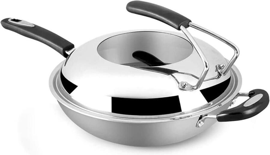 Roestvrijstalen Wok Roerbakpan Koekenpan Aziatisch Koken Honingraat Ontwerp 32 cm Zilver