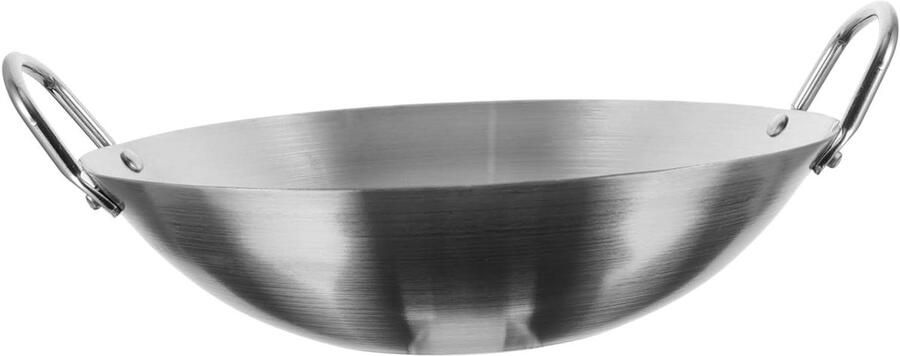 Roestvrijstalen Wok Roerbakpan Koekenpan Gelijkmatig Koken Ronde Bodem 32 cm Zilver