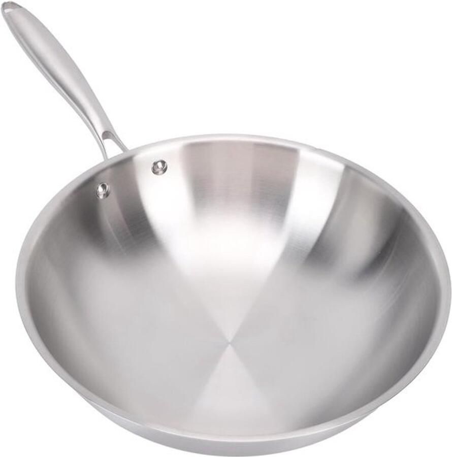 Roestvrijstalen Wok Roerbakpan Koekenpan Gezond Koken Geen Coating 34 cm Zilver