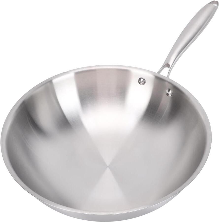 Roestvrijstalen Wok Roerbakpan Koekenpan Gezond Koken Geen Coating 34 cm Zilver