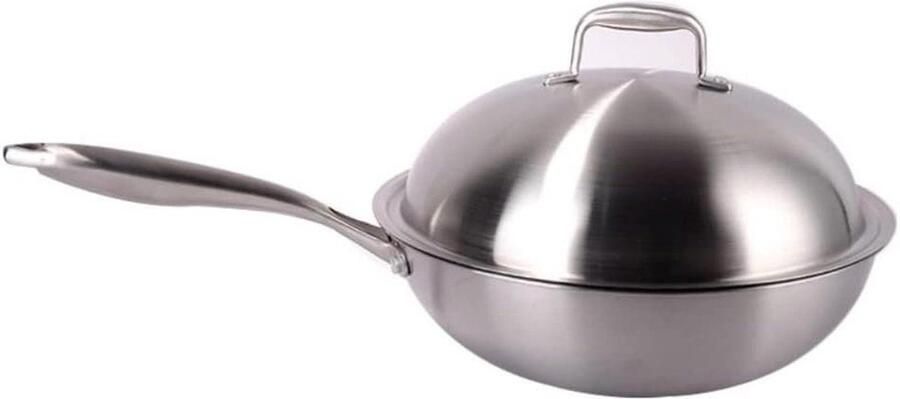 Roestvrijstalen Wok Roerbakpan Koken op Inductie Universele Bodem 32 cm Zilverkleurig