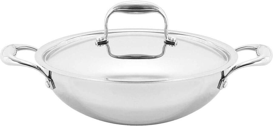 Roestvrijstalen Wok Roerbakpan met deksel Gezond Koken 3-laags Inductie 32 cm Zilver