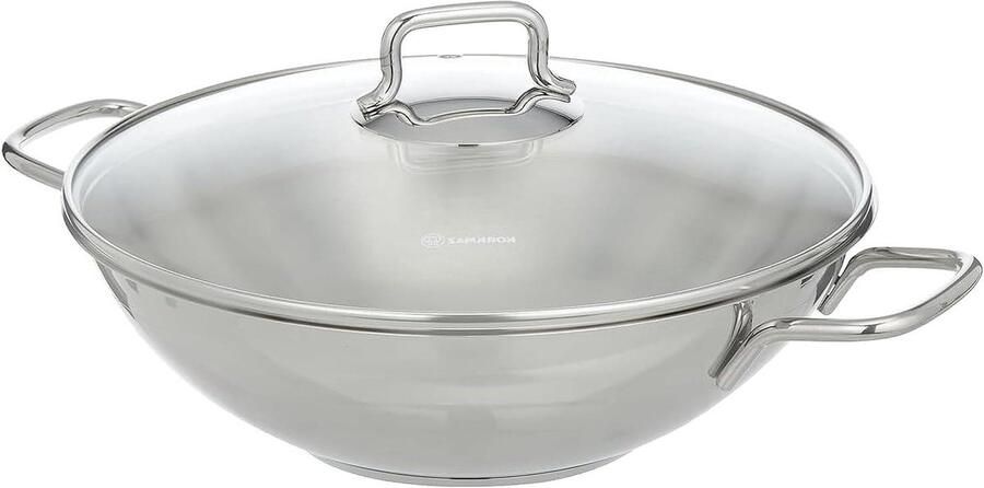 Roestvrijstalen Wok Roerbakpan met deksel Gezond Koken Inductie Geschikt 28 cm Diameter Gepolijst Zilver