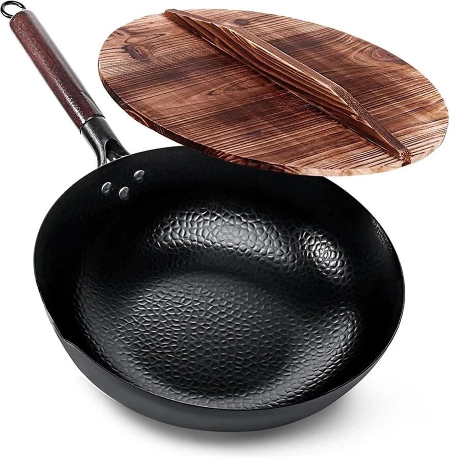 Roestvrijstalen Wok Roerbakpan Veelzijdig Koken Gelijkmatige Warmteverdeling 32 cm Zwart