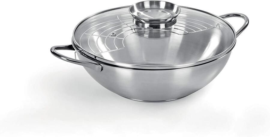 Roestvrijstalen Wok Roerbakpan Wok Veelzijdig Koken Aroma Deksel 28 cm Zilverkleurig