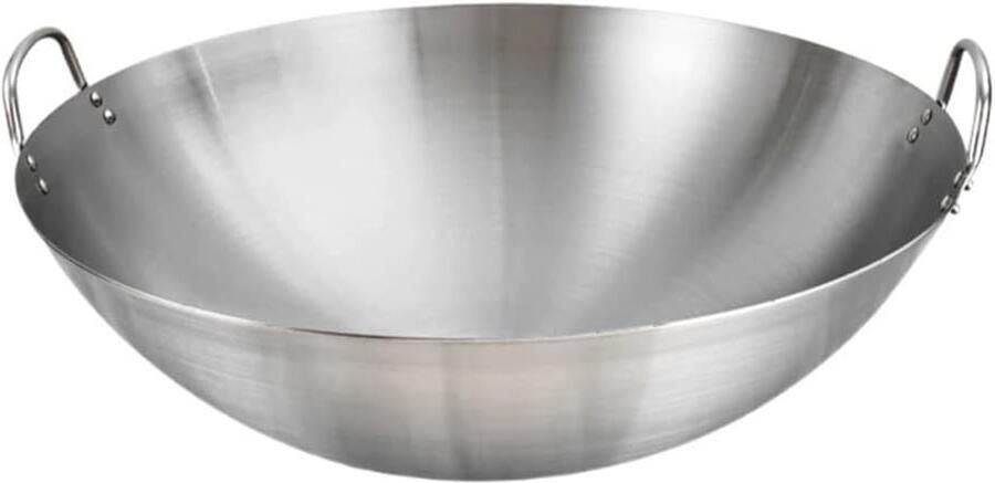 Roestvrijstalen Wok Ronde Bodem Koken Thuis Gepolijste Afwerking 26cm Zilver