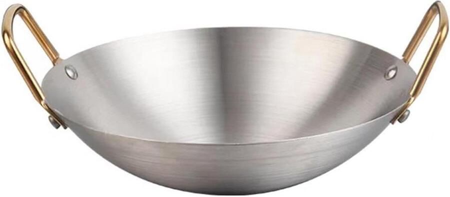 Roestvrijstalen Wok Stoofpot Pan Thuis Koken Dubbele Handgreep 32cm Zilver