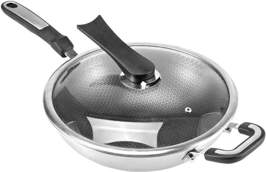 Roestvrijstalen Wokpan Antiaanbak Wok Gezond Koken Gelijkmatige Verwarming 32 cm Zilver
