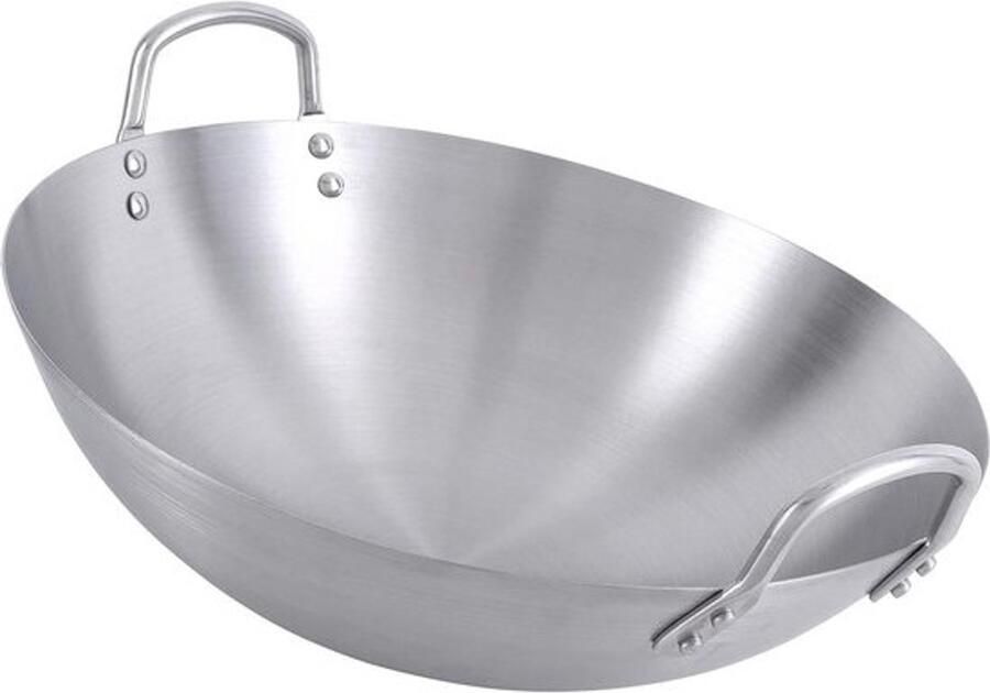 Roestvrijstalen Wokpan Chinese Huishoudpan Veelzijdig Koken Samengestelde Verdikte Bodem 36cm Zilverkleurig