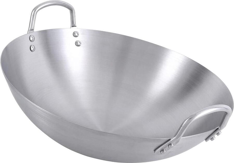 Roestvrijstalen Wokpan Chinese Huishoudpan Veelzijdig Koken Samengestelde Verdikte Bodem 36cm Zilverkleurig