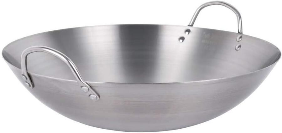 Roestvrijstalen Wokpan Grote Koekenpan Gezond Koken Extra Handvat 34 x 60 cm Zilver