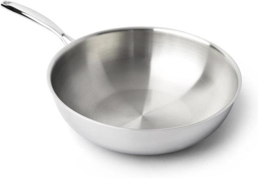 Roestvrijstalen Wokpan Grote Koekenpan Gezond Koken Tri-Ply Warmteverdeling Ø30 cm Zilver