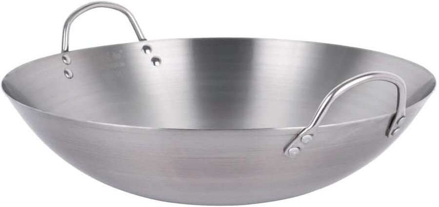 Roestvrijstalen Wokpan Grote Koekenpan Professioneel Koken Ongecoat Ontwerp 34 cm Zilverkleurig