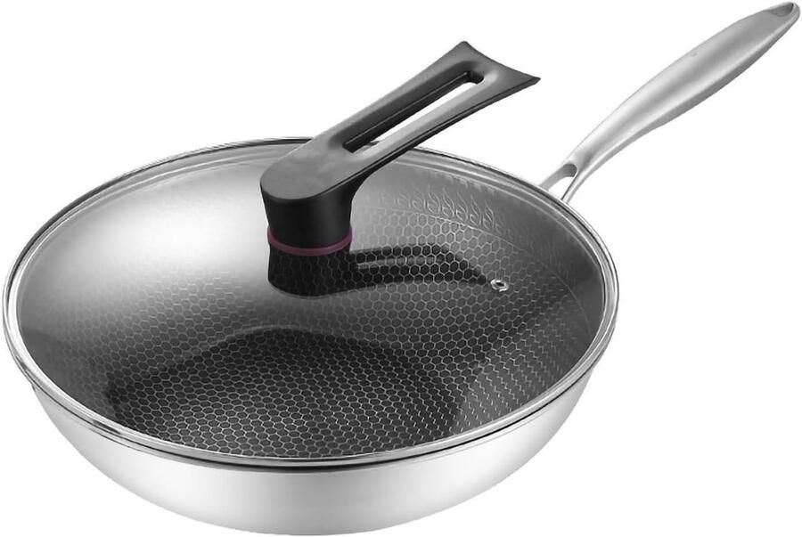 Roestvrijstalen Wokpan Honingraat Wok Gezond Koken Antiaanbaklaag Honingraat 34cm Diameter Metaal Zilver