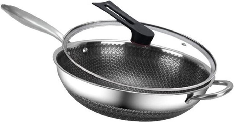 Roestvrijstalen Wokpan Honingraat Wok Lekker Koken Antiaanbak Structuur 36 cm Zilver