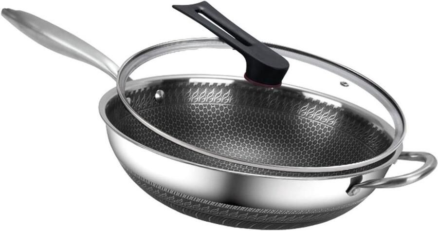 Roestvrijstalen Wokpan Honingraat Wok Lekker Koken Antiaanbak Structuur 36 cm Zilver